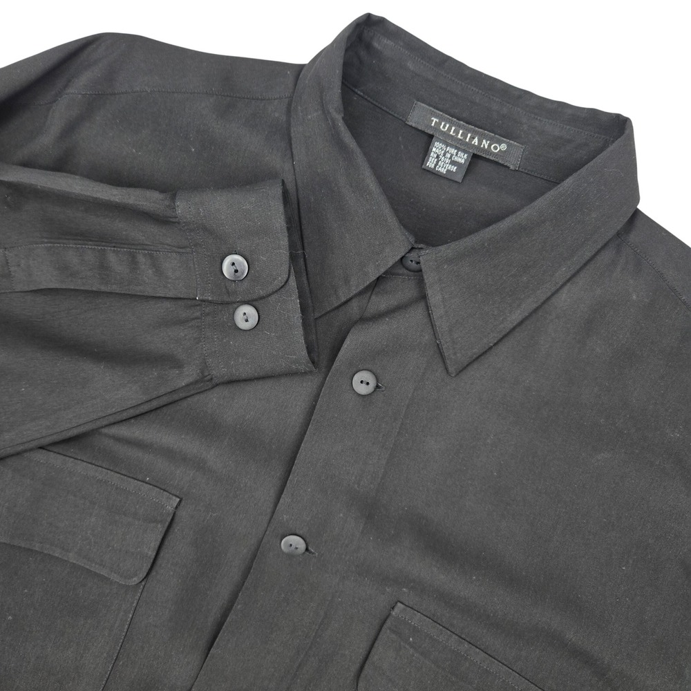 Tulliano XL Black 100% Silk Button Down Shirt Mens Luxury Minimalist Utility